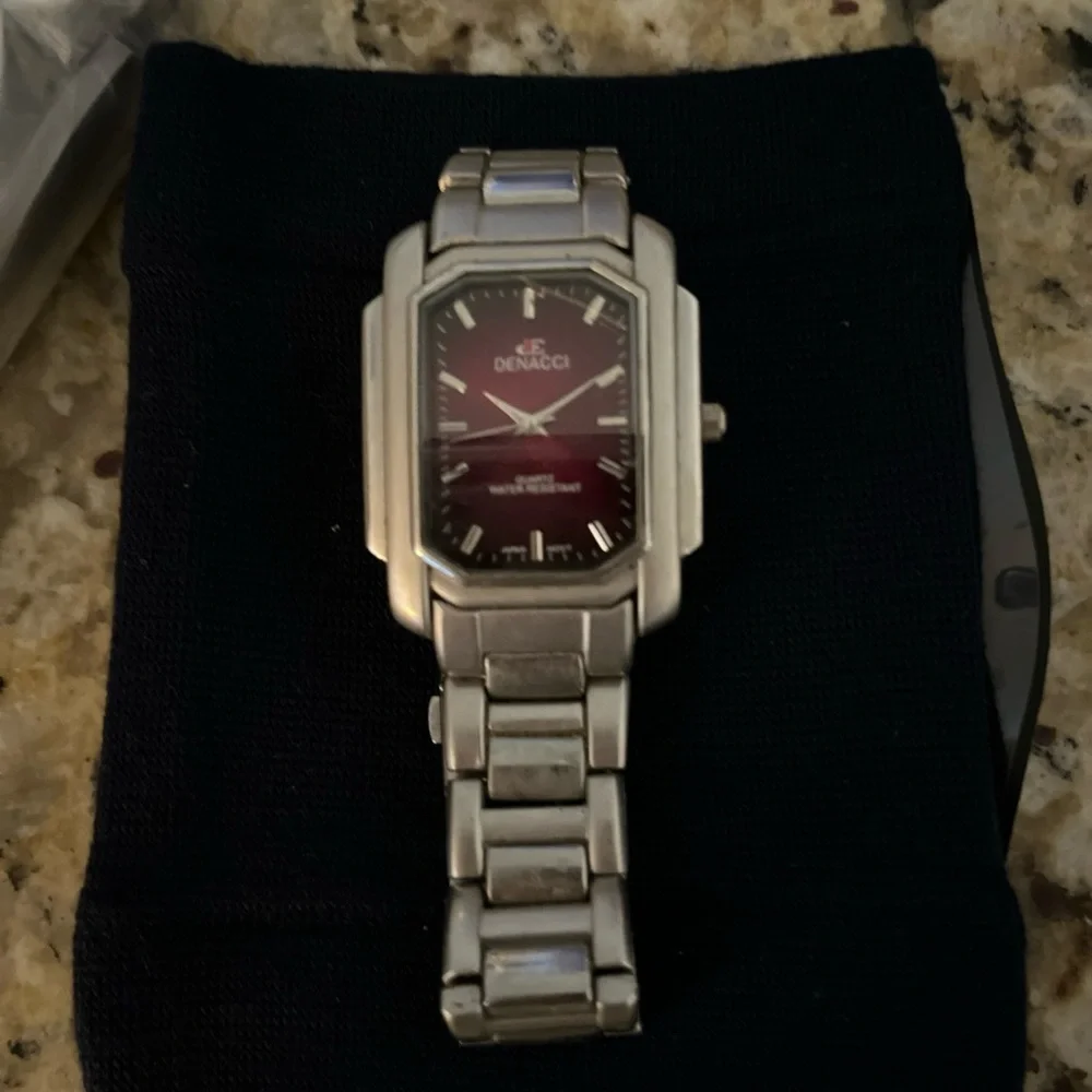 DENACCI Stainless Steel Watch with Burgundy Dial